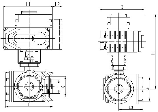 電動三通球閥(電動三通螺紋球閥)結構